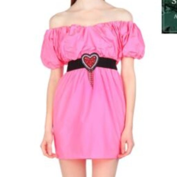 NWT MSGM Neon Pink Off Shoulder Heart Dress - Picture 2 of 13